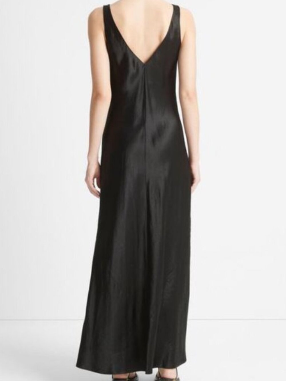 NWOT Vince Black Satin V-Neck Formal Maxi Slip Dress Size XL - Picture 2 of 5